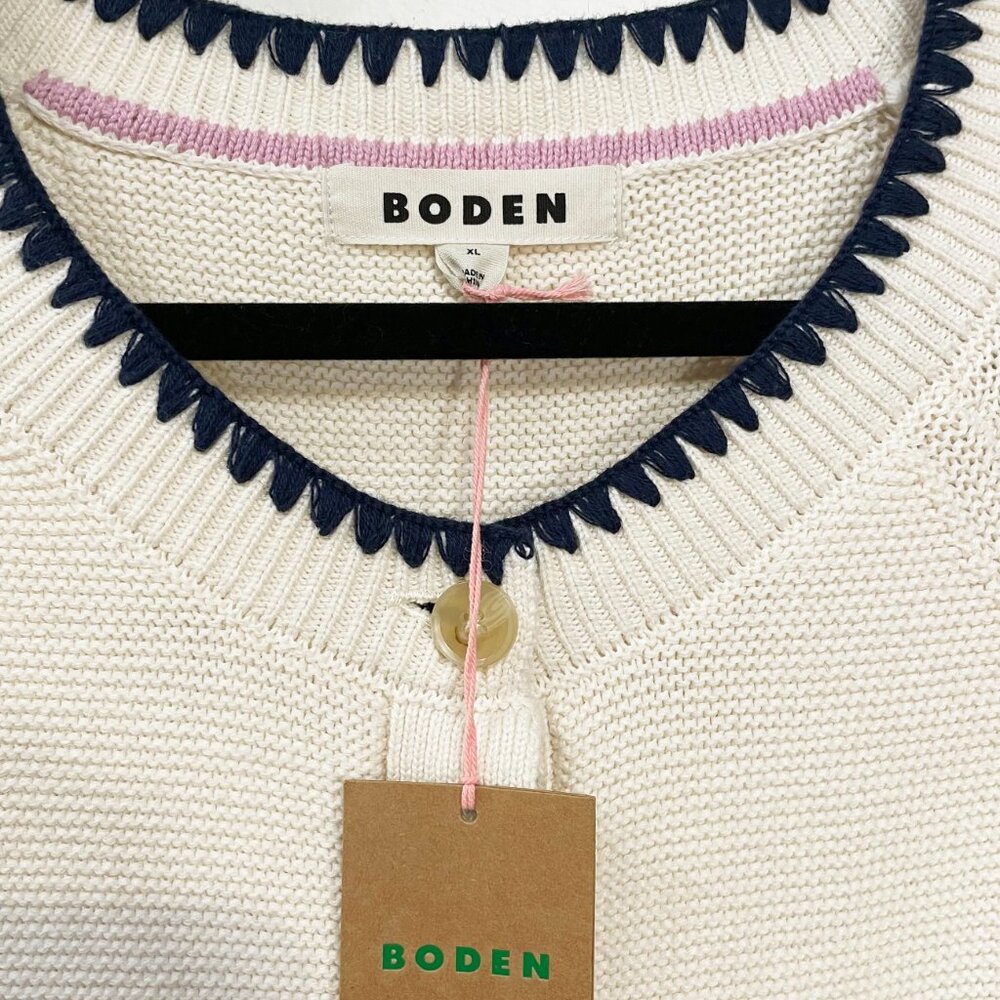 Boden Cream Cardigan with Black Trim - Picture 6 of 8